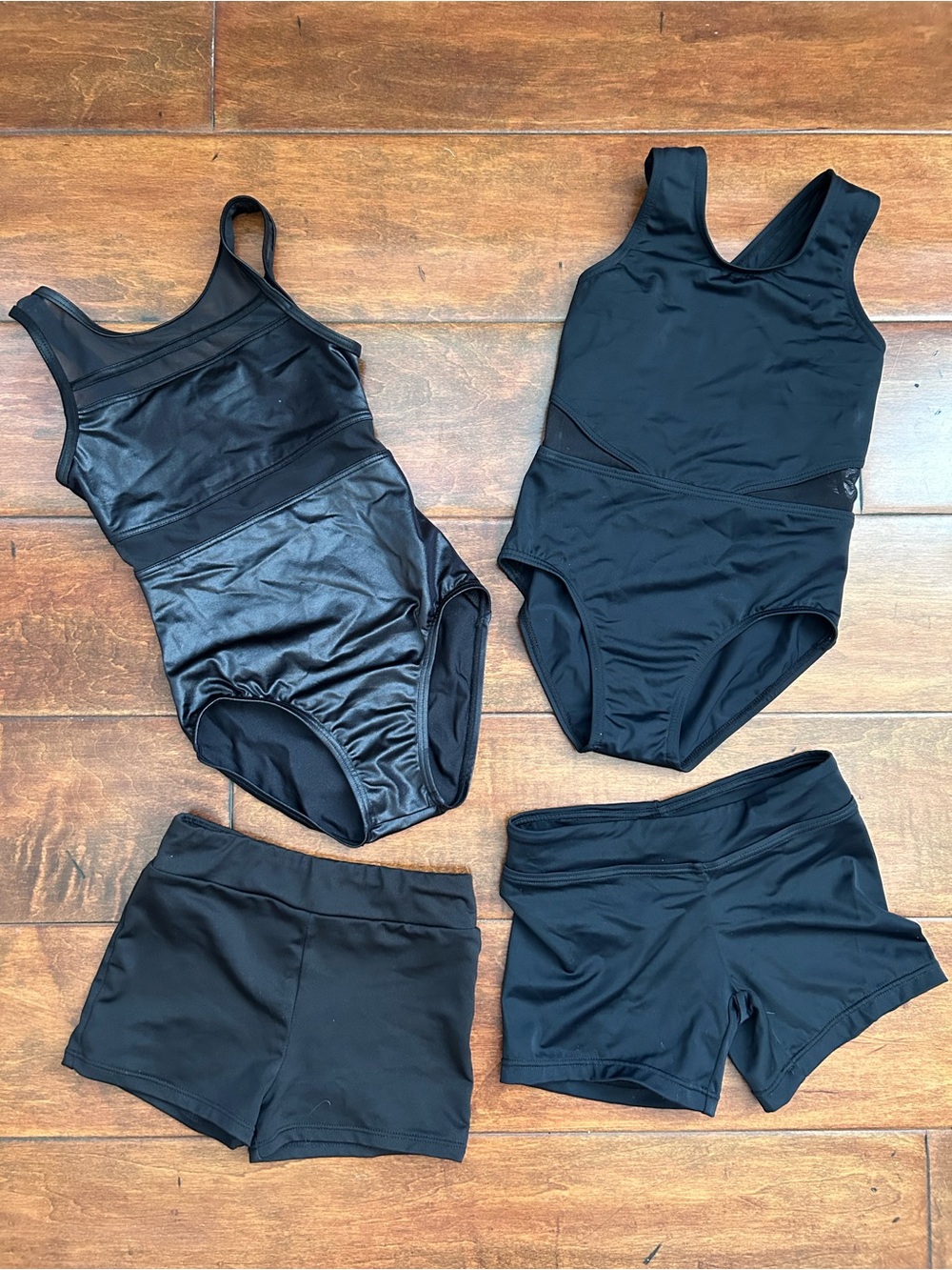 2 Black Balera leotards (Size IC) + IC Balera & size 6 Cat & Jack booty shorts